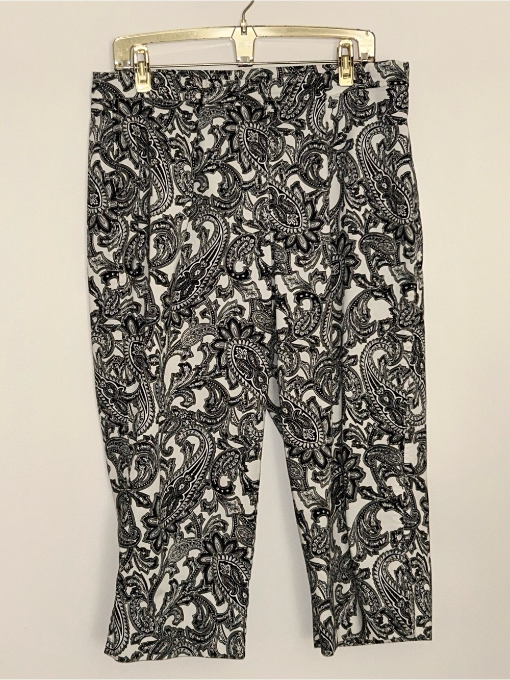 Avenue Black and White Paisley Stretch Pants